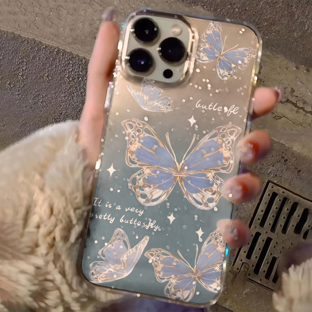 Luxury Blue Butterfly Clear Gl - Clear Shockproof Bumper Case ulasan dan harga